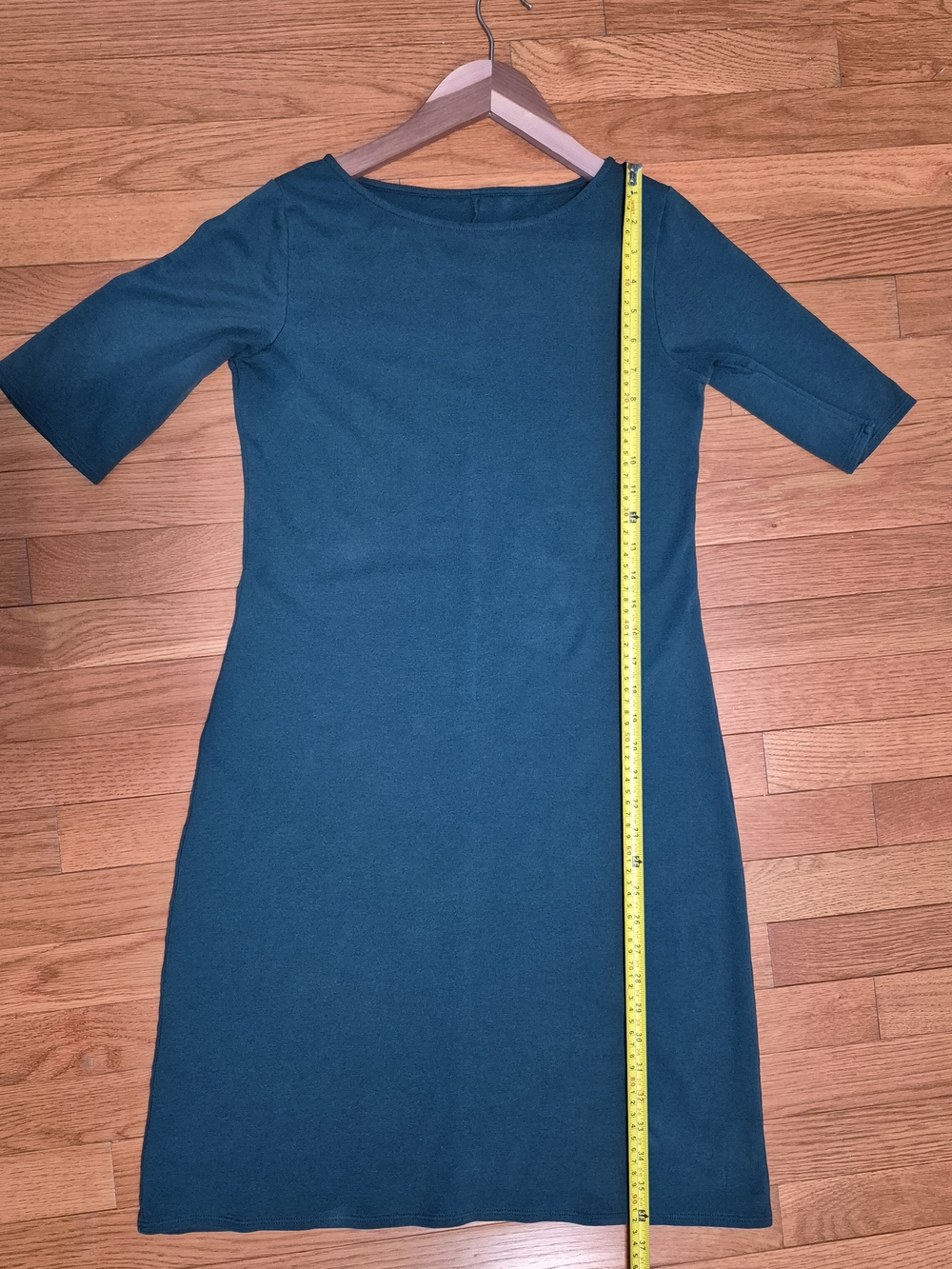 Fair Indigo 100% Organic Pima Cotton Half Sleeve Boat Neck Dress - Peacock Teal - Picture 9 of 10
